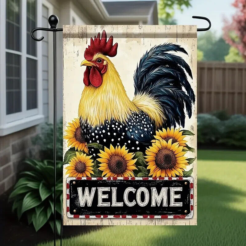 Welcome Rooster & Sunflowers Garden Flag Double-Sided 12" x 18" NEW! Home & Garden:Yard, Garden & Outdoor Living:Décor:Flags Cozy Home Treasures